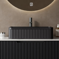 20'' Bathroom Sink, Rectangular Striped Vessel Ceramic Basin without Faucet, NO Cabinet, Black