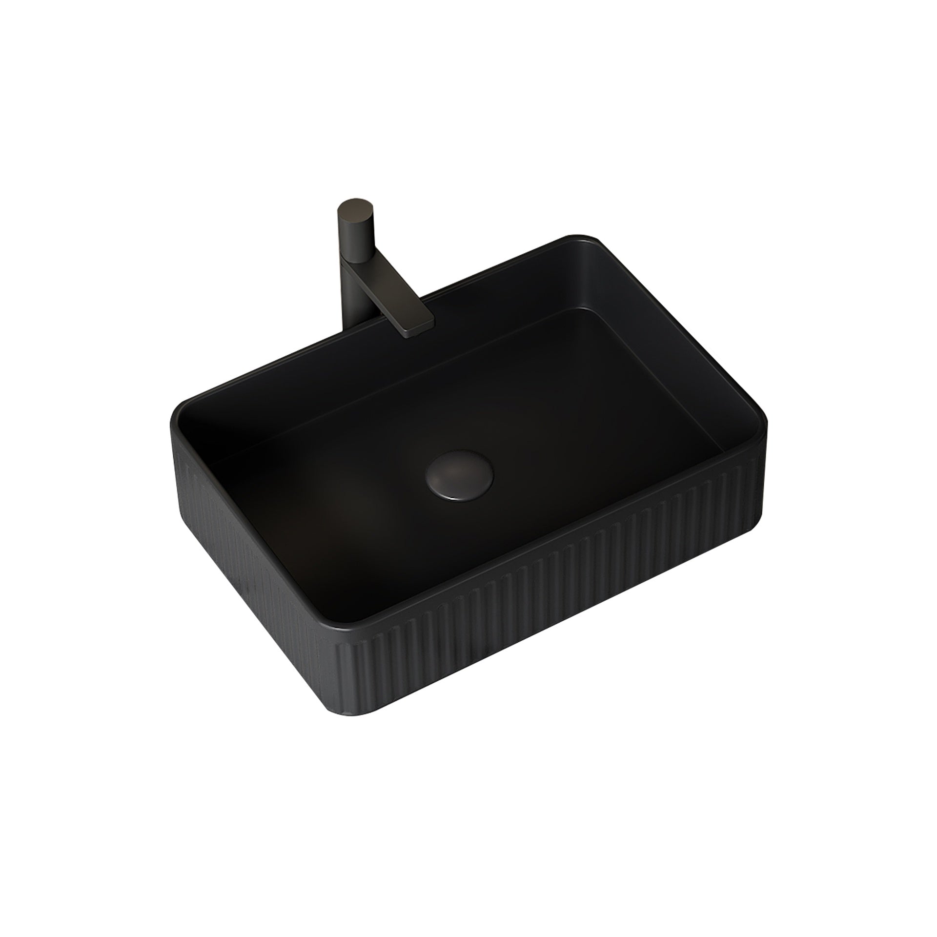 20'' Bathroom Sink, Rectangular Striped Vessel Ceramic Basin without Faucet, NO Cabinet, Black