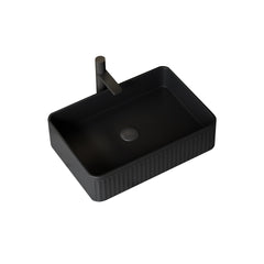 20'' Bathroom Sink, Rectangular Striped Vessel Ceramic Basin without Faucet, NO Cabinet, Black
