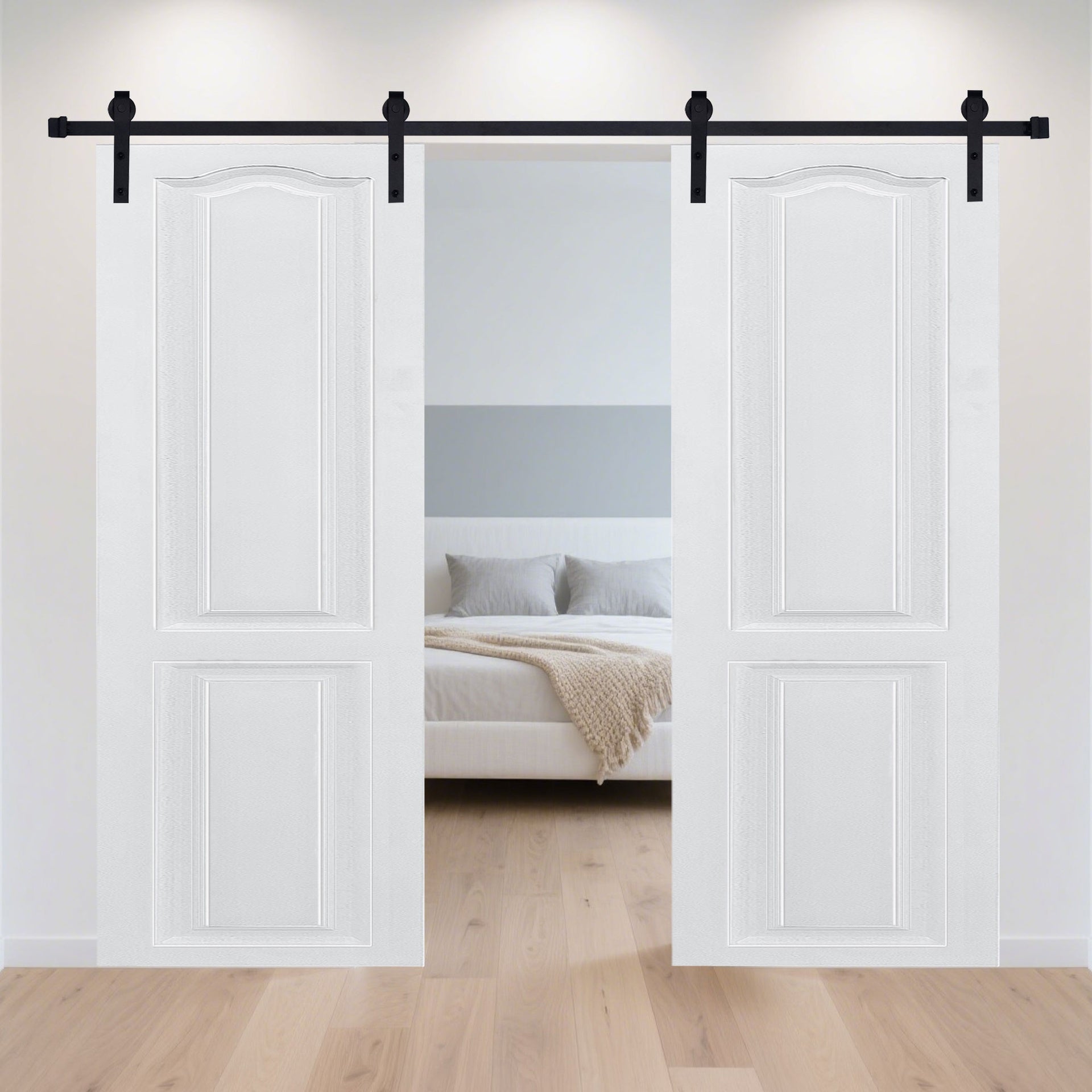 Dual CNC crafted modern door 3/4" thick 56 in. x 84 in. MDF White Barn Sliding Door With Hardware kit