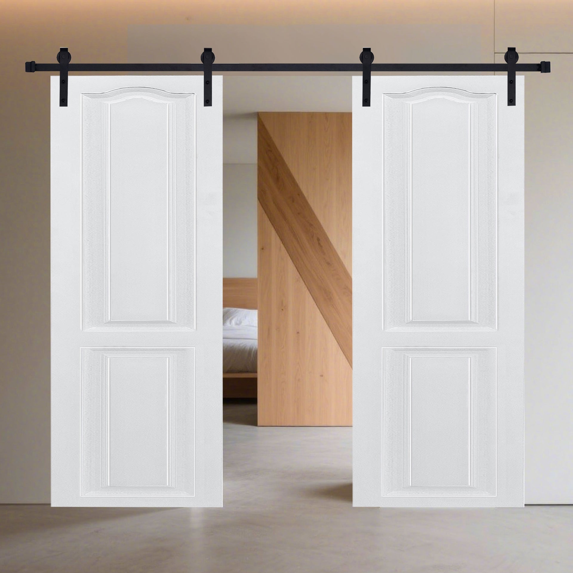 Dual CNC crafted modern door 3/4" thick 56 in. x 84 in. MDF White Barn Sliding Door With Hardware kit
