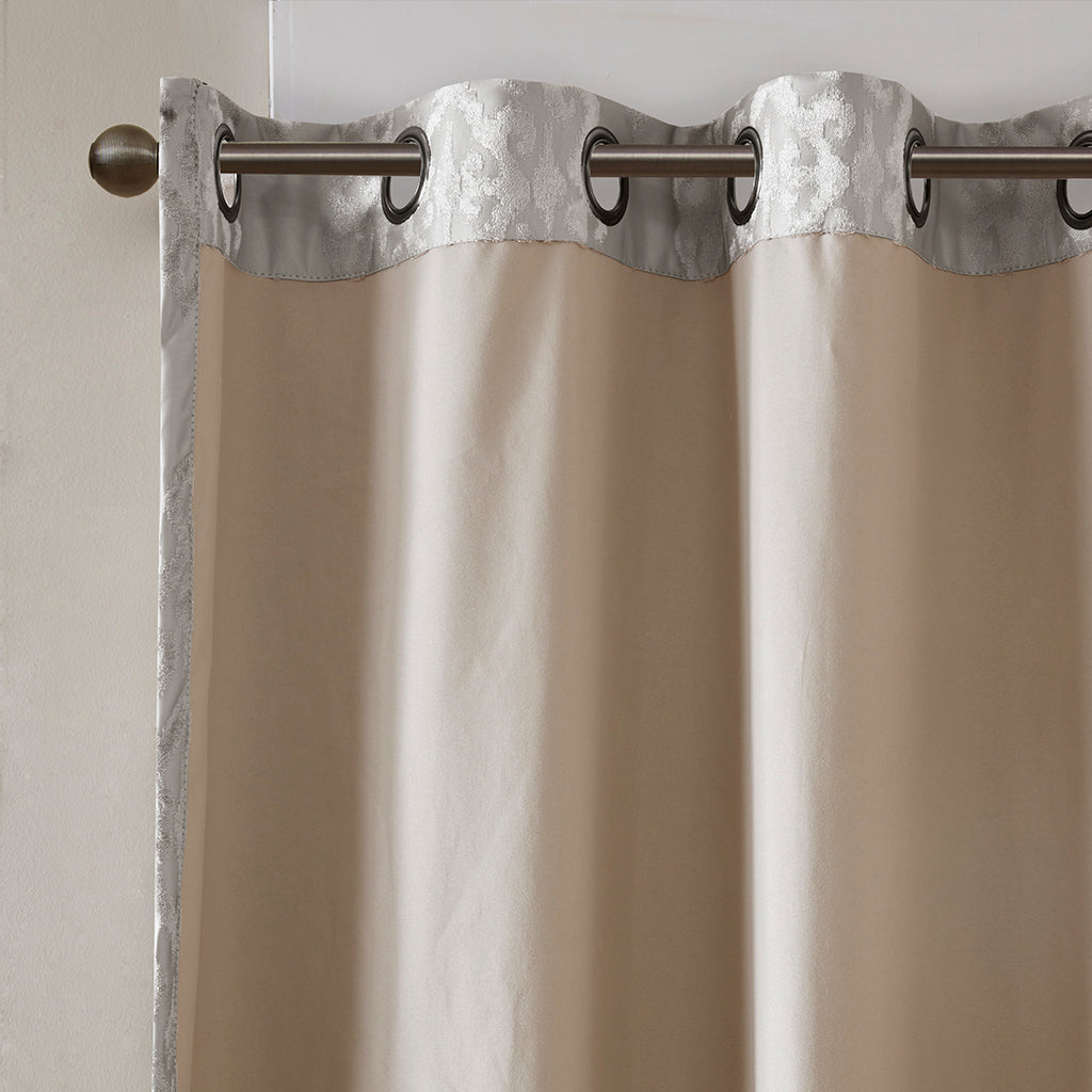 Knitted Jacquard Damask Total Blackout Grommet Top Curtain Panel(Only 1 Pc Panel)