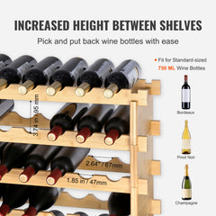 48 Bottle Stackable Modular Wine Rack Bamboo Wood Display Shelf 6-Tier