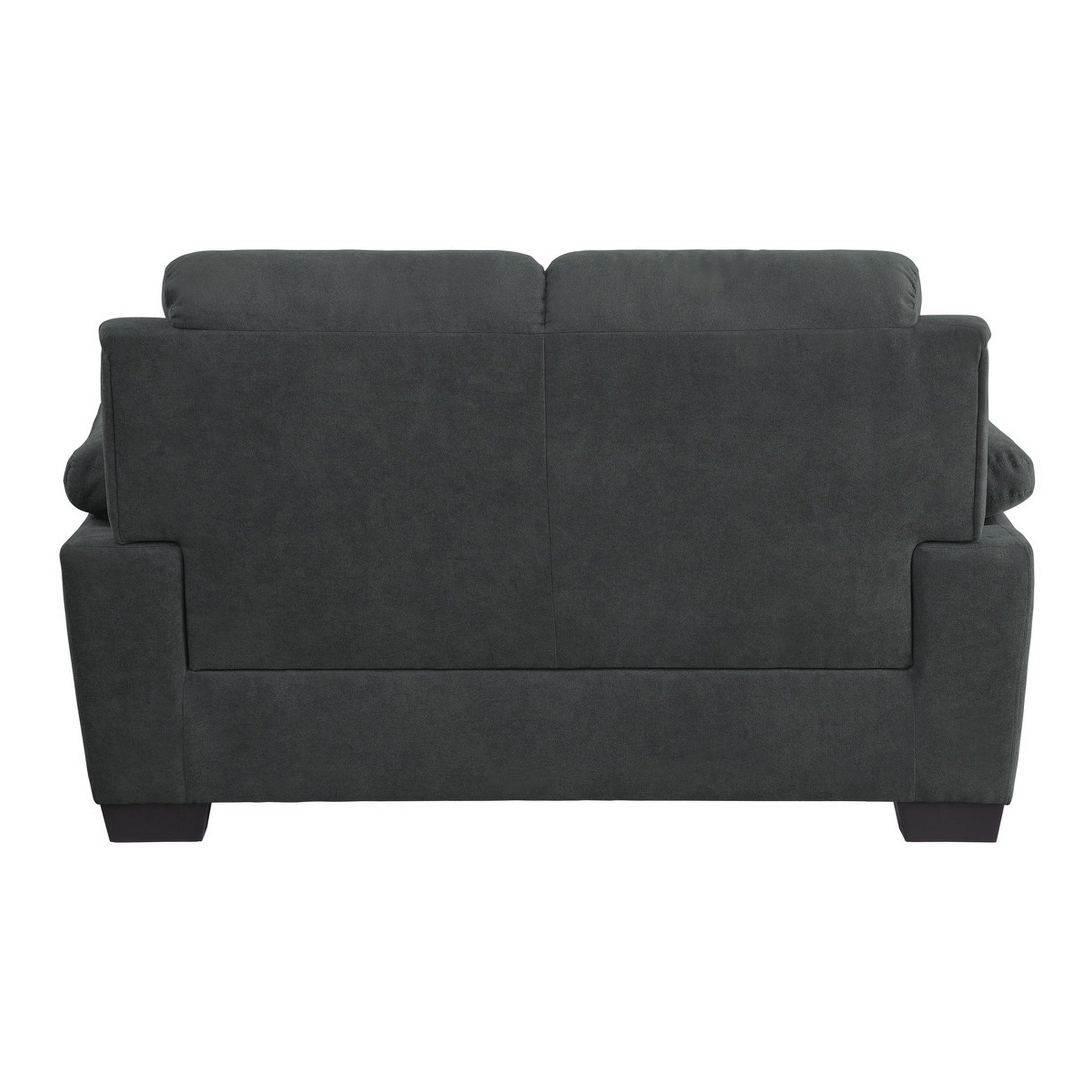 Hugh 58 Inch Loveseat, Dark Gray Polyester, Foam Cushioned, Solid Wood