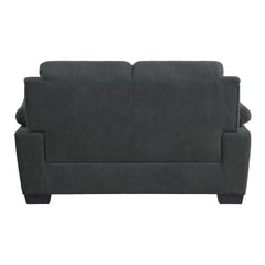 Hugh 58 Inch Loveseat, Dark Gray Polyester, Foam Cushioned, Solid Wood