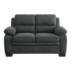 Hugh 58 Inch Loveseat, Dark Gray Polyester, Foam Cushioned, Solid Wood