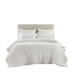 3-Piece King Cotton Gauze  Embroidered Quilt Set,White