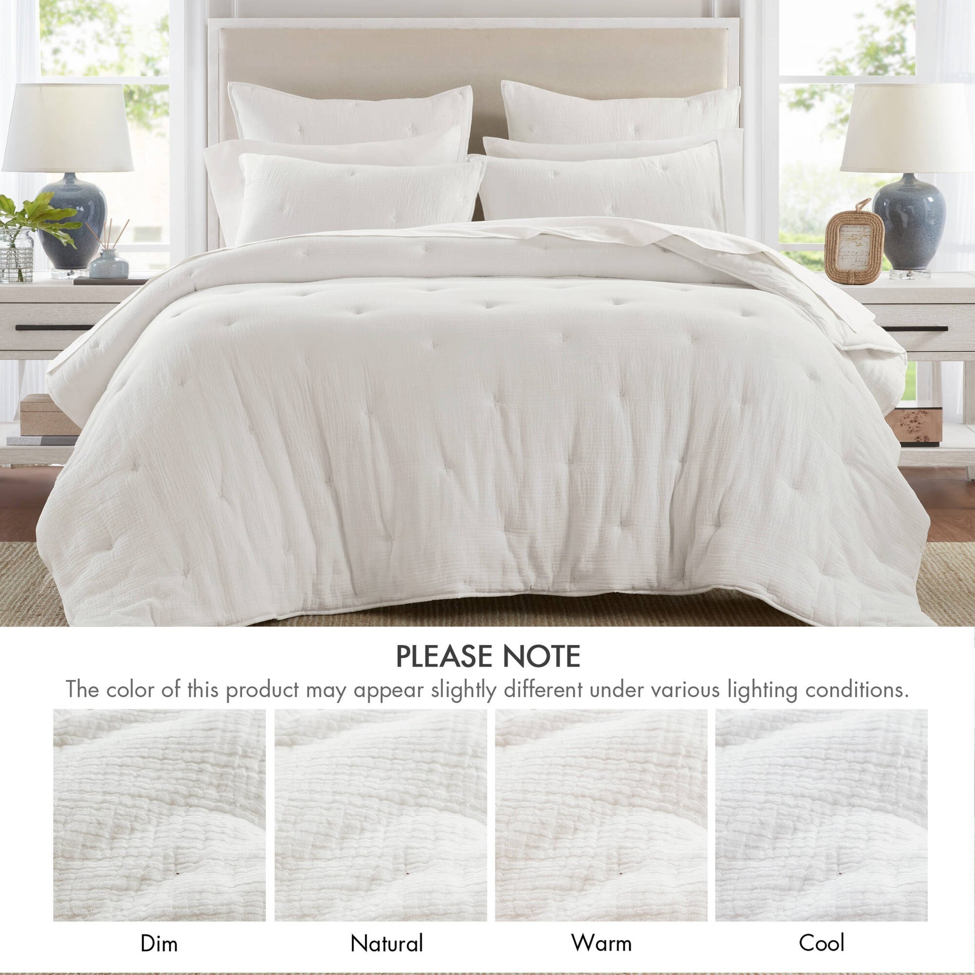3-Piece King Cotton Gauze  Embroidered Quilt Set,White