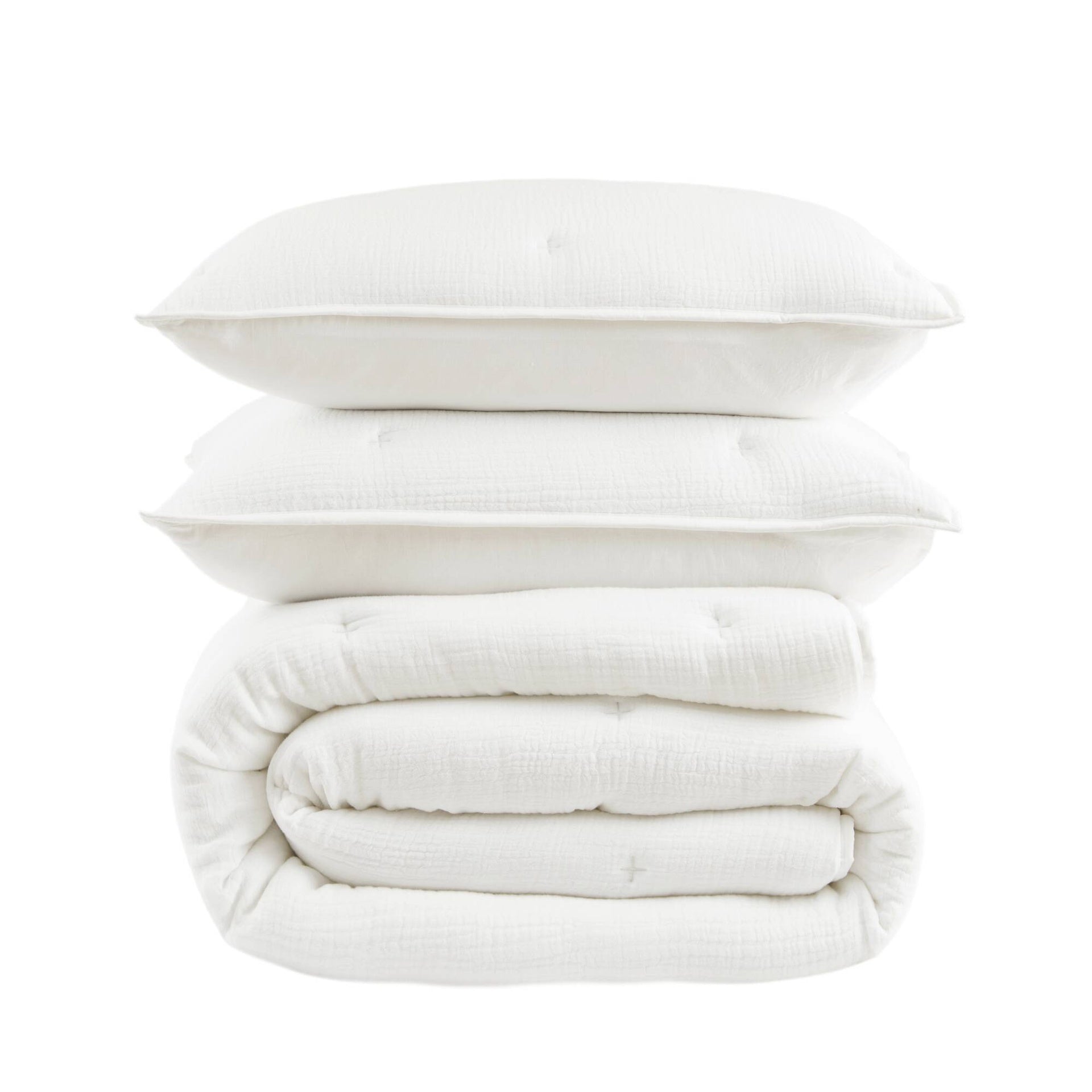 3-Piece King Cotton Gauze  Embroidered Quilt Set,White