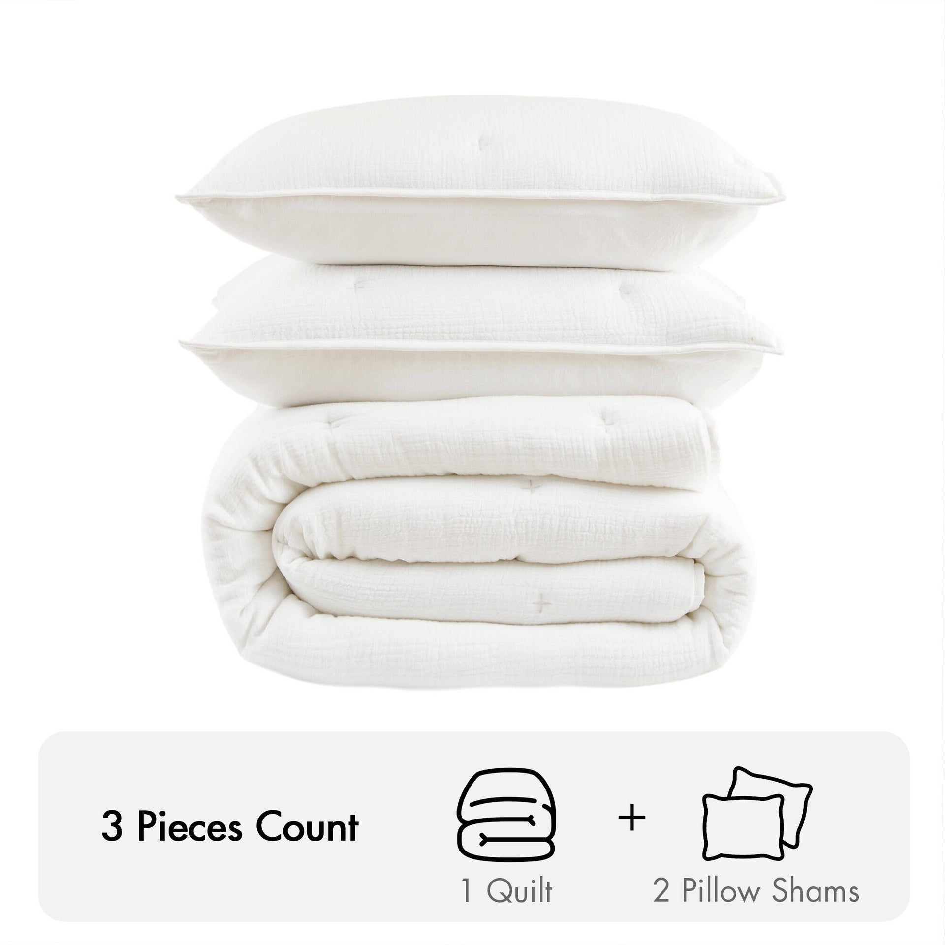 3-Piece King Cotton Gauze  Embroidered Quilt Set,White