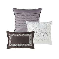 6 Piece Reversible Jacquard Quilt Set with Throw Pillows Grey/Taupe King/Cal King