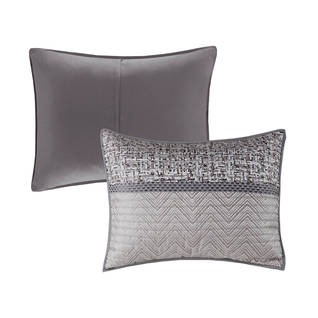 6 Piece Reversible Jacquard Quilt Set with Throw Pillows Grey/Taupe King/Cal King