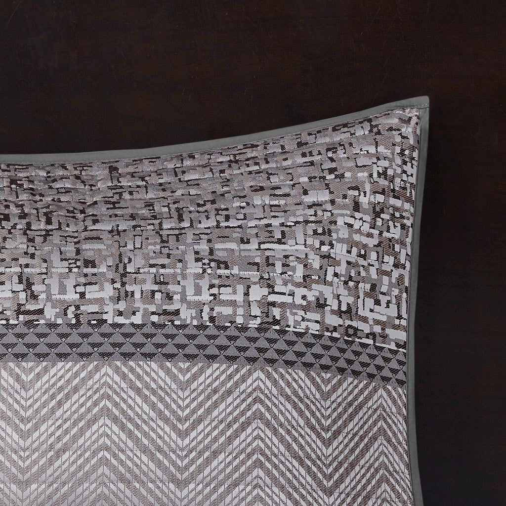 6 Piece Reversible Jacquard Quilt Set with Throw Pillows Grey/Taupe King/Cal King