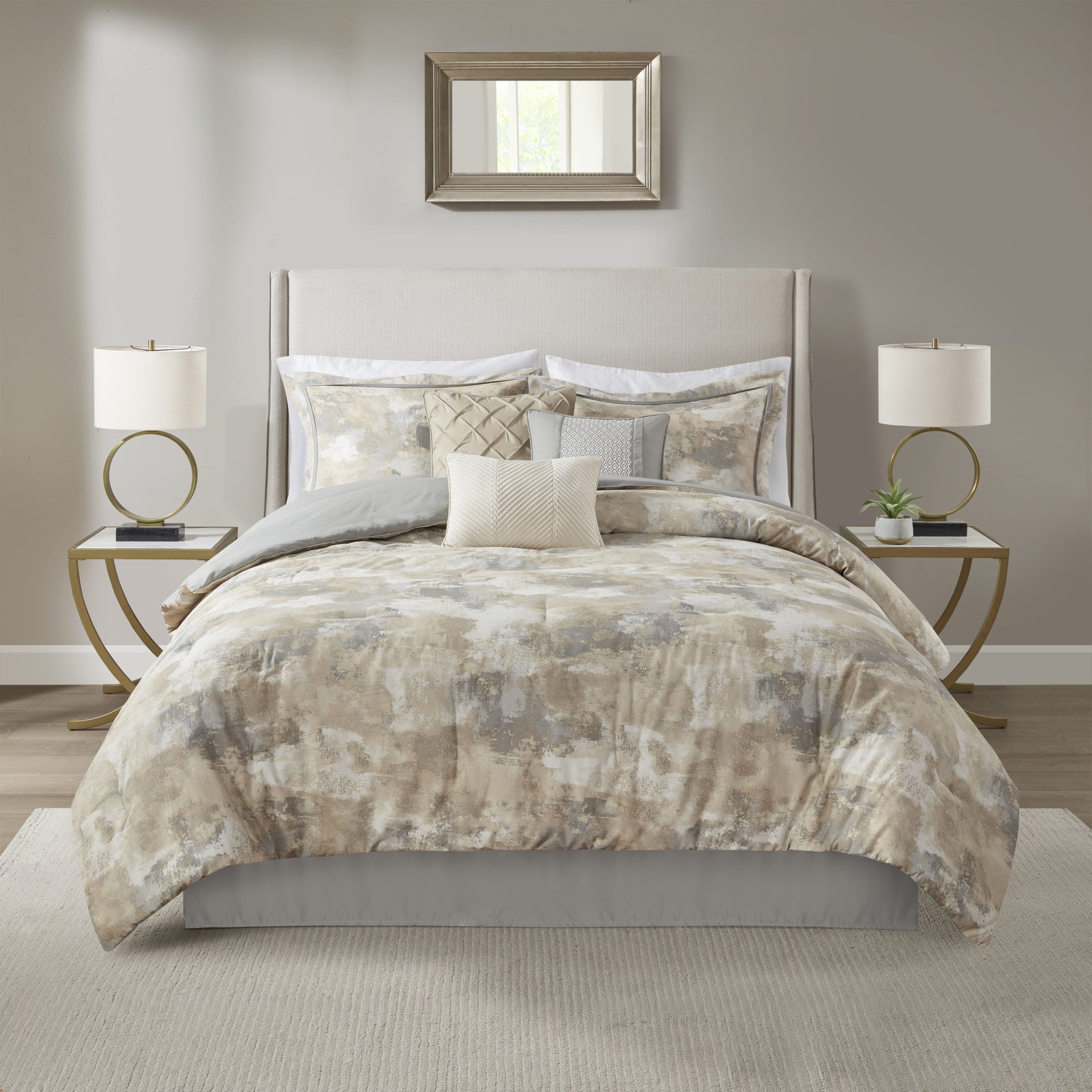 7 Piece Textured Cotton Blend Comforter Set Gray Queen