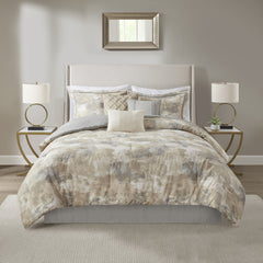 7 Piece Textured Cotton Blend Comforter Set Gray Queen