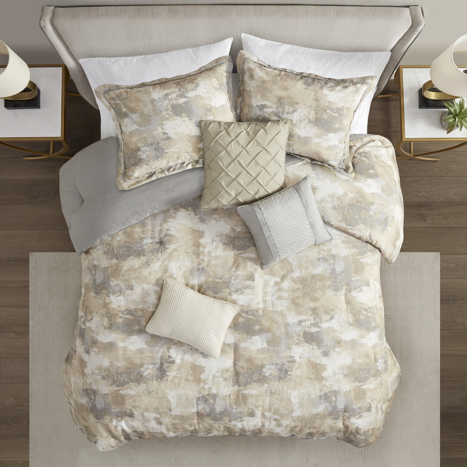 7 Piece Textured Cotton Blend Comforter Set Gray Queen