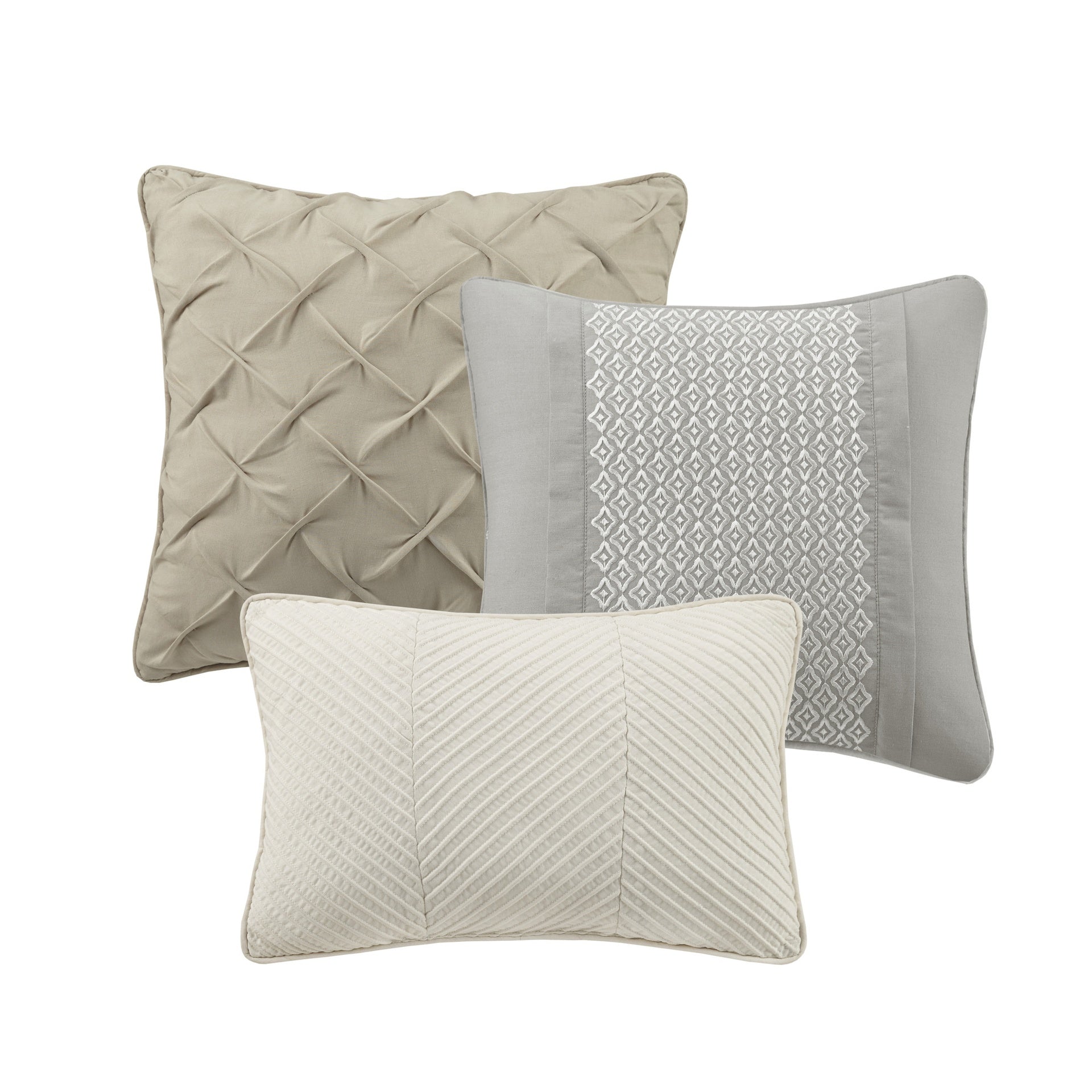 7 Piece Textured Cotton Blend Comforter Set Gray Queen
