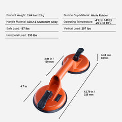 Glass Suction Cup, 4.7" 2 Pack 330 lbs Load Capacity, Vacuum Suction Cup with Aluminum Handle, Heavy Duty Industrial Suction Cup Lifter Tool for Glass, Granite, Tile, Metal, Wood Panel Lifting