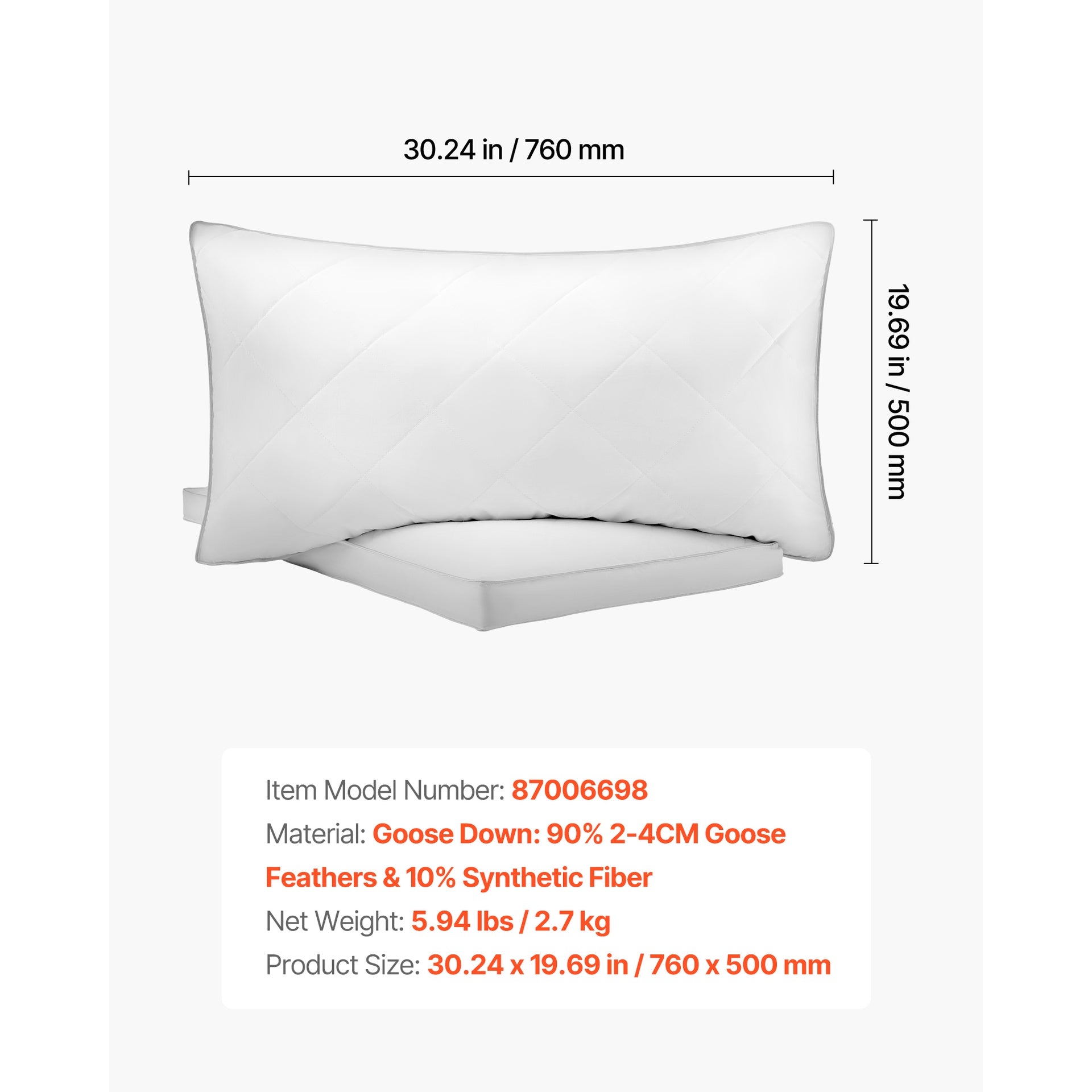 Bed Pillows for Sleeping, Set of 2, Queen Size Luxury Quality Hotel Pillows with Original Down Alternative Filling, Supportive and Fluffy, Bedding for Back, Stomach and Side Sleepers, White