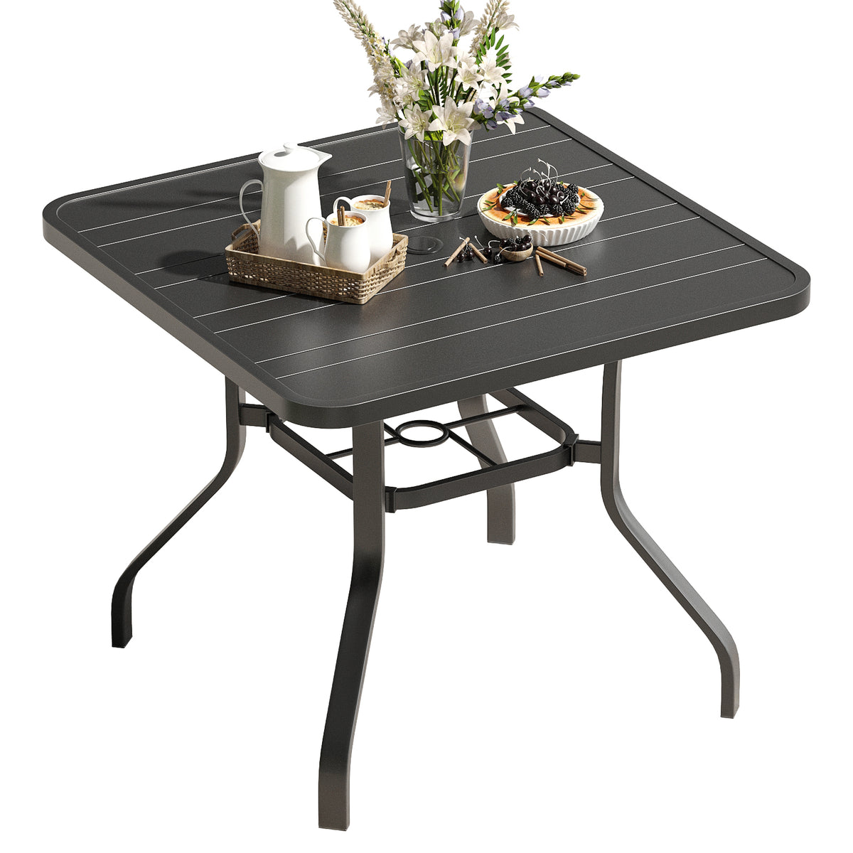 Patio Dining Table 35"x35", Square Outdoor Dining Table with 1.57" Umbrella Hole, Metal Outdoor Furniture for Patio, Graden, Backyard and Poolside, Weather-Resistant