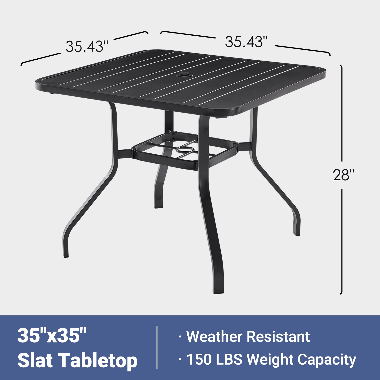 Patio Dining Table 35"x35", Square Outdoor Dining Table with 1.57" Umbrella Hole, Metal Outdoor Furniture for Patio, Graden, Backyard and Poolside, Weather-Resistant