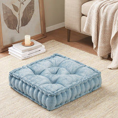 Poly Chenille Square Floor Pillow Cushion Aqua 20x20"