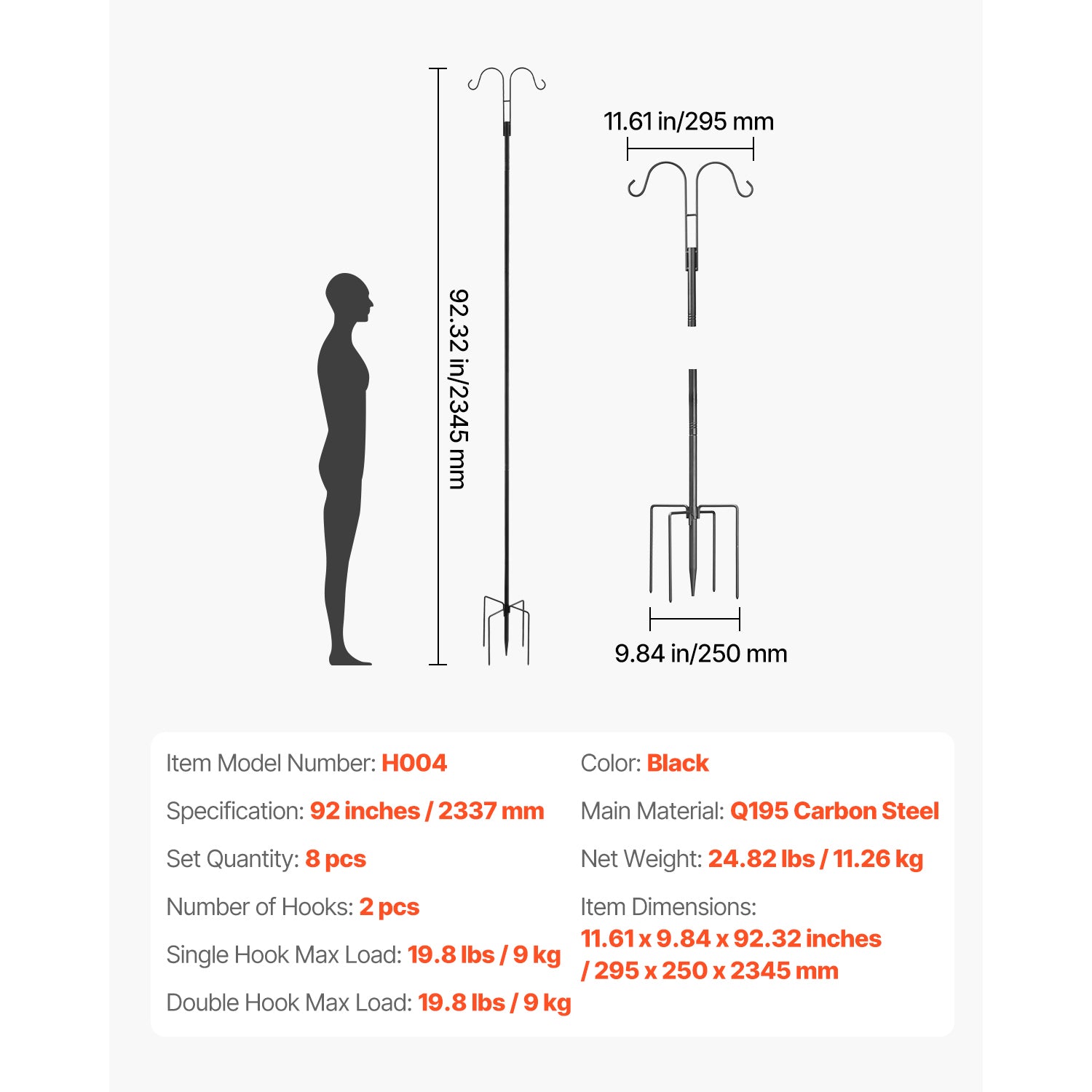 Double Shepherds Hook 8 Pack 92 Inch Heavy Duty Bird Feeder Pole