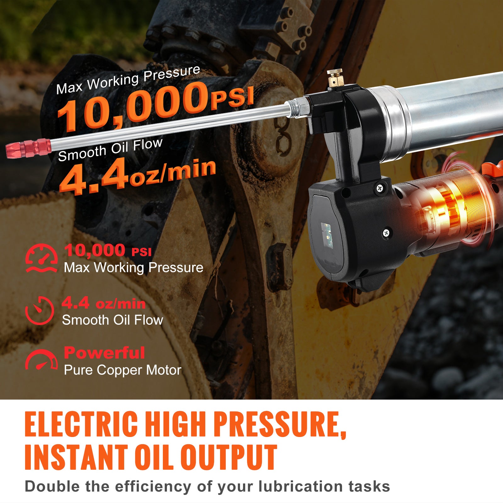 Cordless Grease Gun, 20-Volt, 10,000 PSI, 39" Long Hose, Electric Grease Gun Kit Professional High Pressure Battery Powered Grease Gun with Carrying Case, Two Batteries & Charger Included, Black