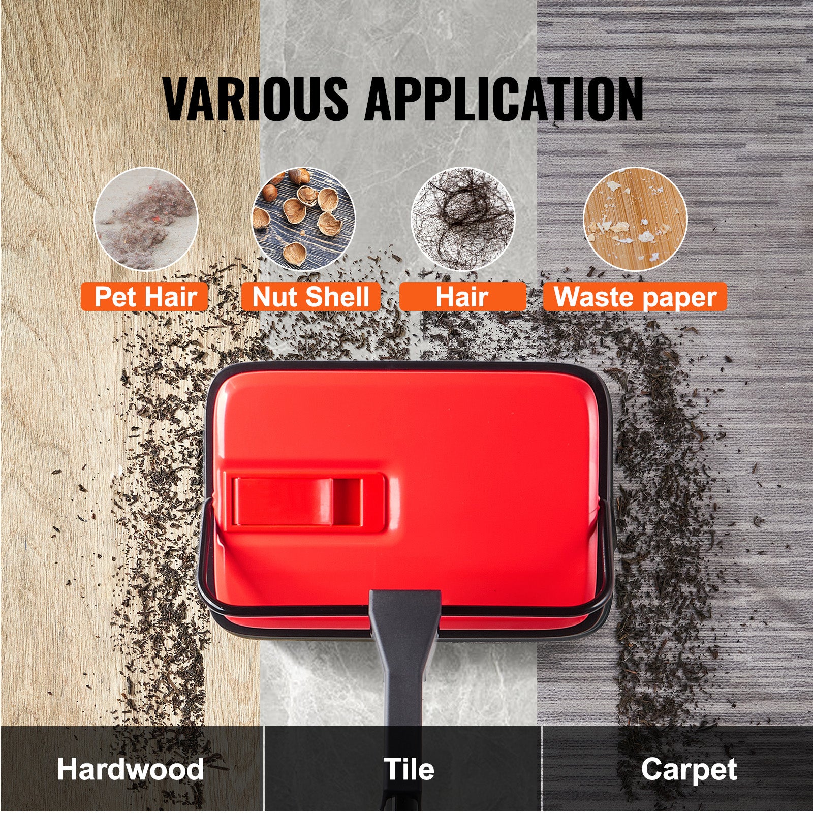 Carpet Sweeper,  6.7  in Sweeping Paths, Floor Sweeper Manual Non Electric, 300 ml Dustbin Capacity with Comb for Home Office Rugs Hardwood Surfaces Wood Floors Laminate, Cleans Dust Pet Hair