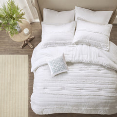 5 Piece Microfiber Ruffled Comforter Set White King