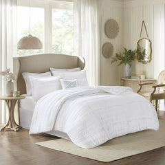 5 Piece Microfiber Ruffled Comforter Set White King