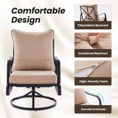 Patio Furniture Set of 2, Outdoor Swivel and Rocking Patio Chairs with 4" Thick Cushions, Bistro Set for Porch, Balcony, and Backyard
