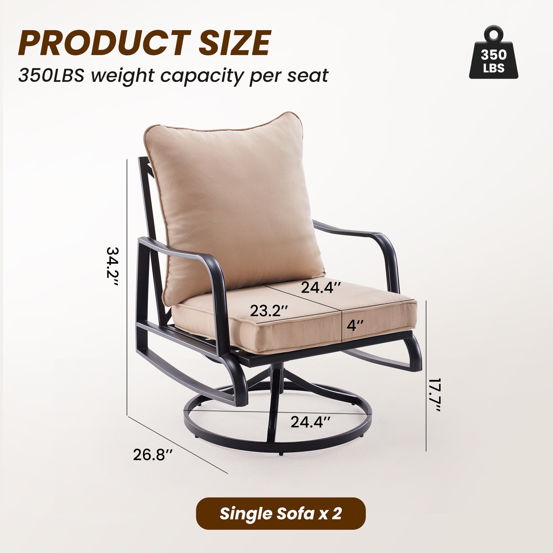 Patio Furniture Set of 2, Outdoor Swivel and Rocking Patio Chairs with 4" Thick Cushions, Bistro Set for Porch, Balcony, and Backyard