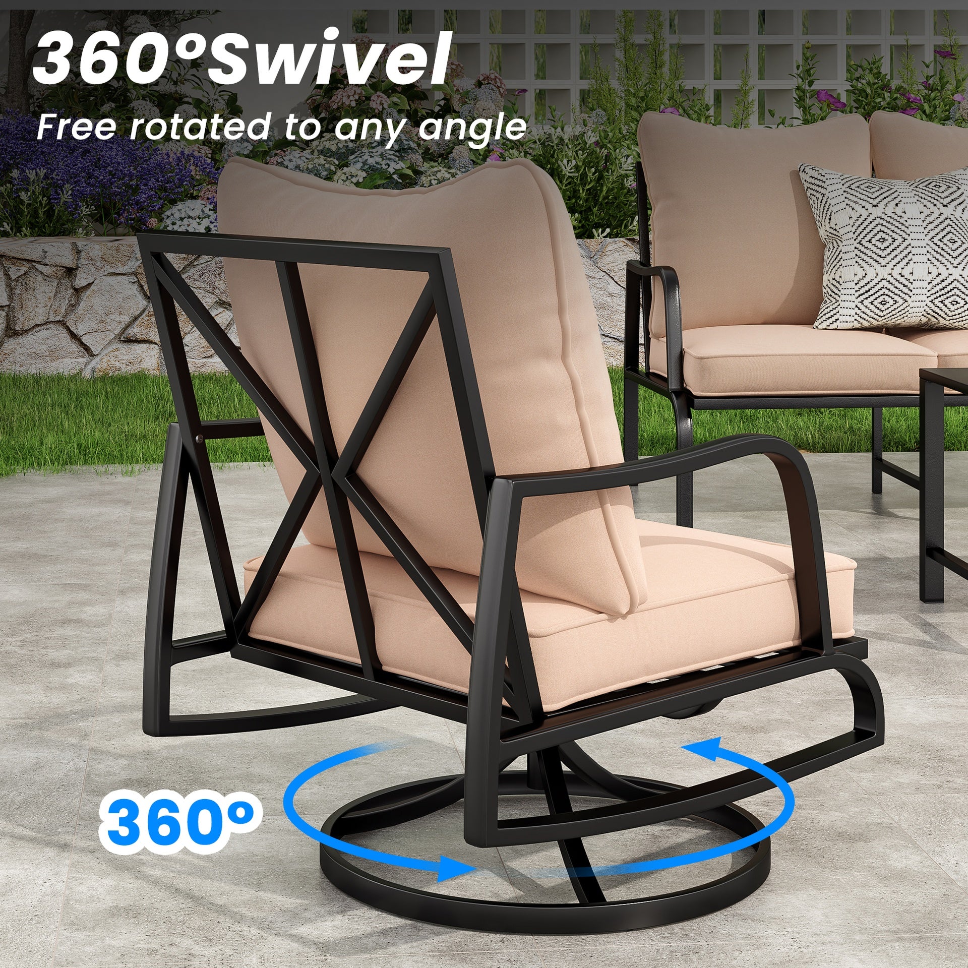 Patio Furniture Set of 2, Outdoor Swivel and Rocking Patio Chairs with 4" Thick Cushions, Bistro Set for Porch, Balcony, and Backyard