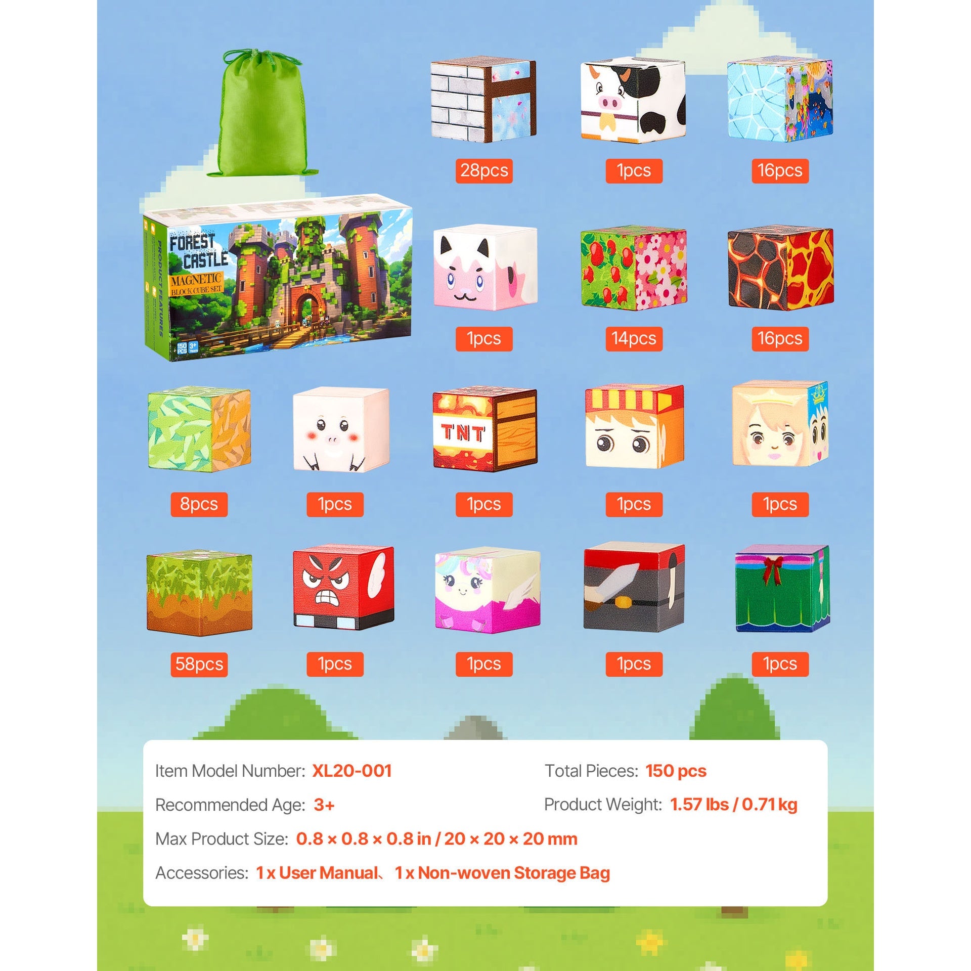 Magnetic Blocks 150 PCS Forest Castle Set STEM Montessori Sensory Toys