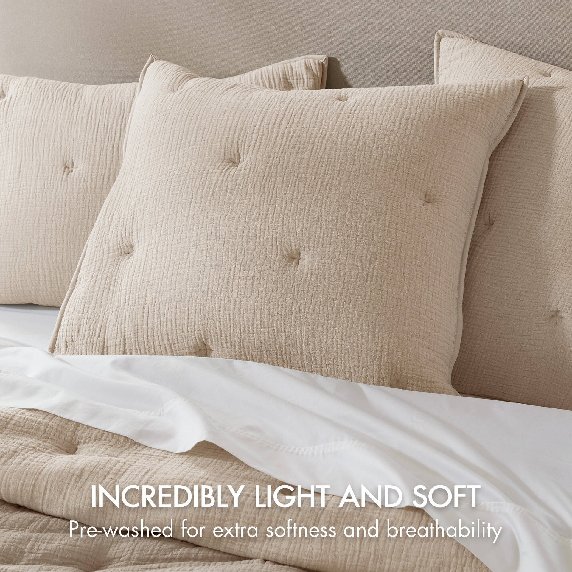 1-Piece Euro Sham Cotton Gauze  Embroidered Euro Sham,Taupe