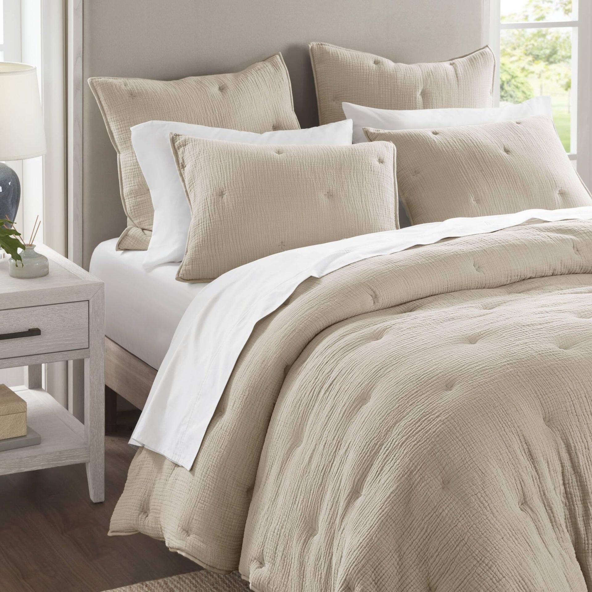 1-Piece Euro Sham Cotton Gauze  Embroidered Euro Sham,Taupe
