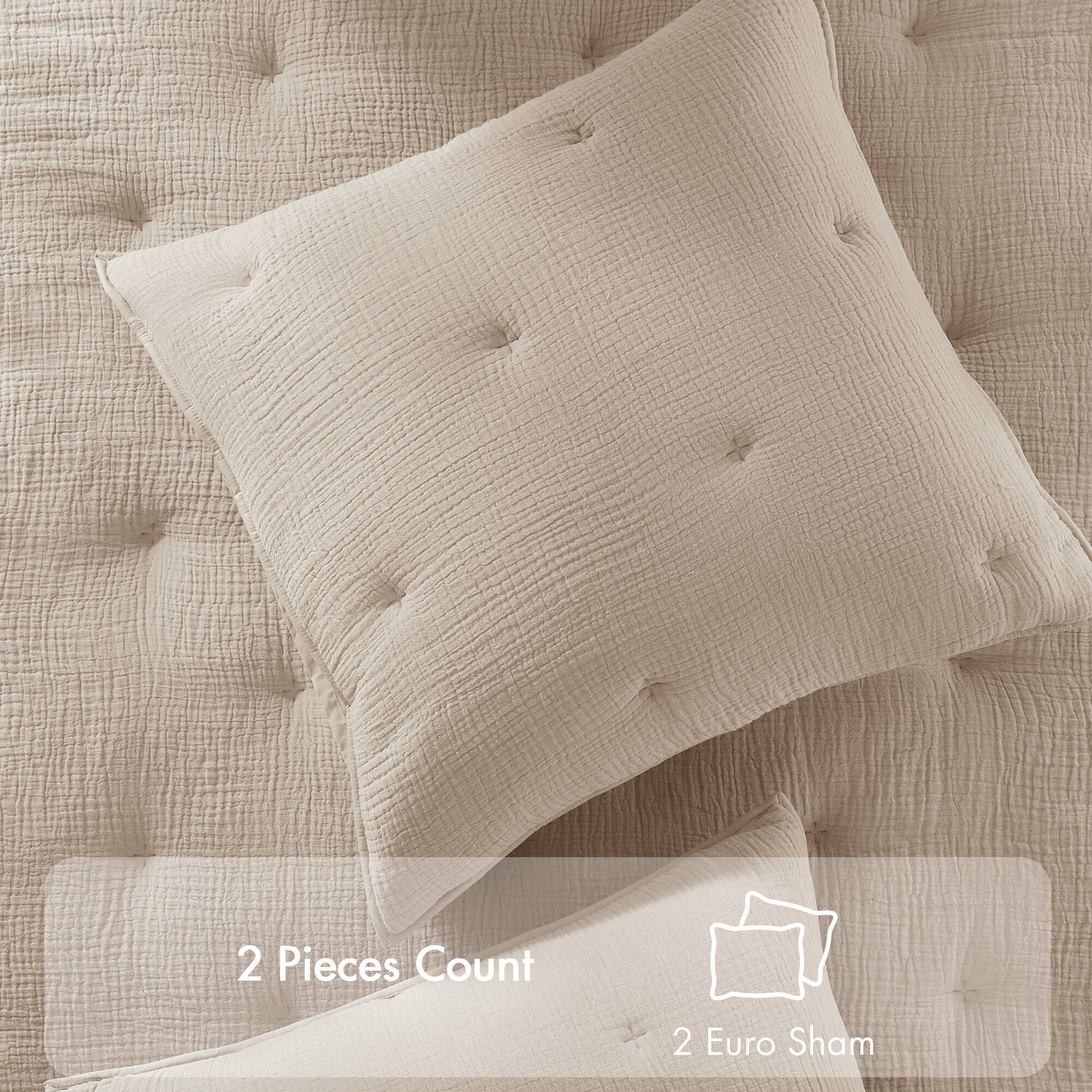 1-Piece Euro Sham Cotton Gauze  Embroidered Euro Sham,Taupe