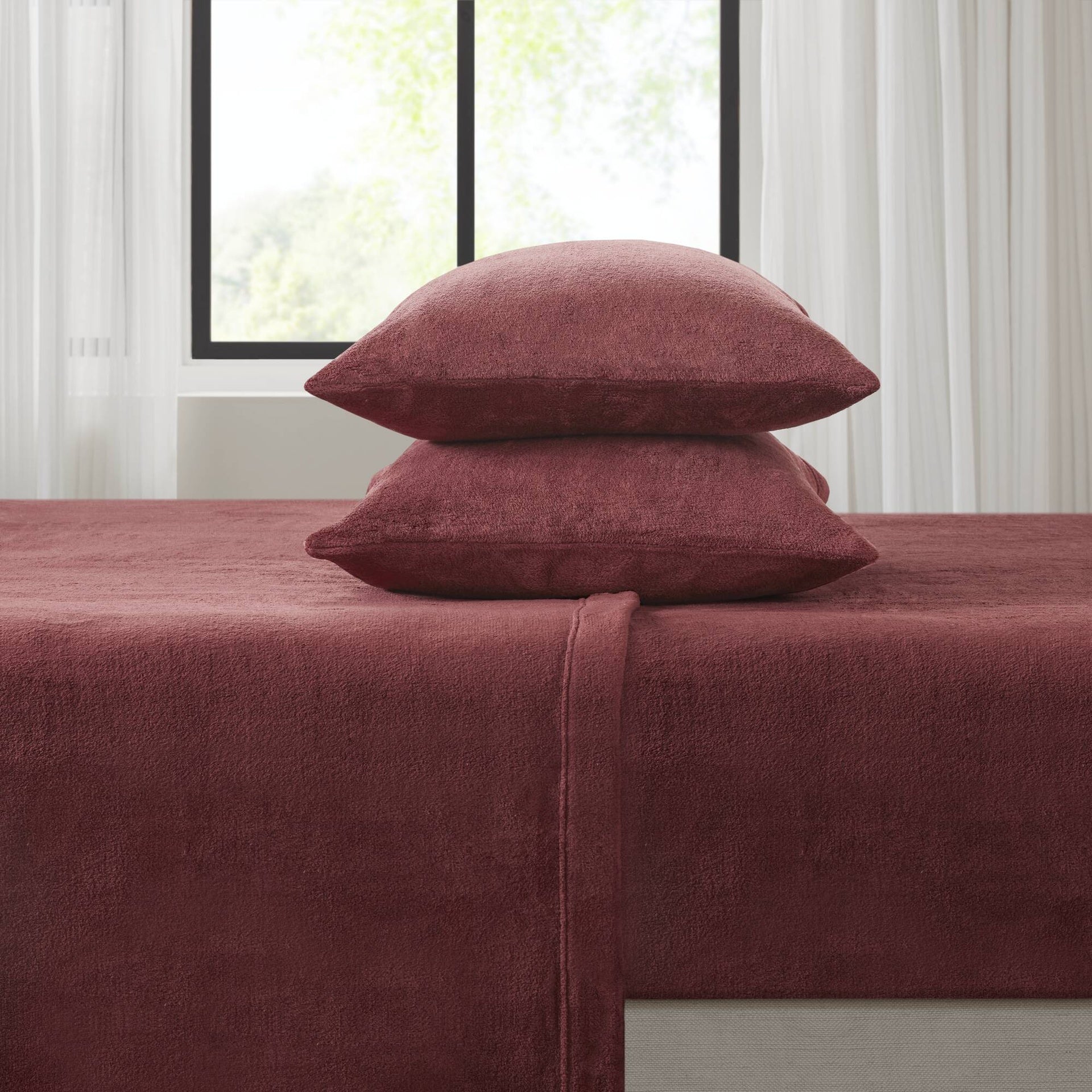 4 PCS King Micro Plush Sheet Set Burgundy