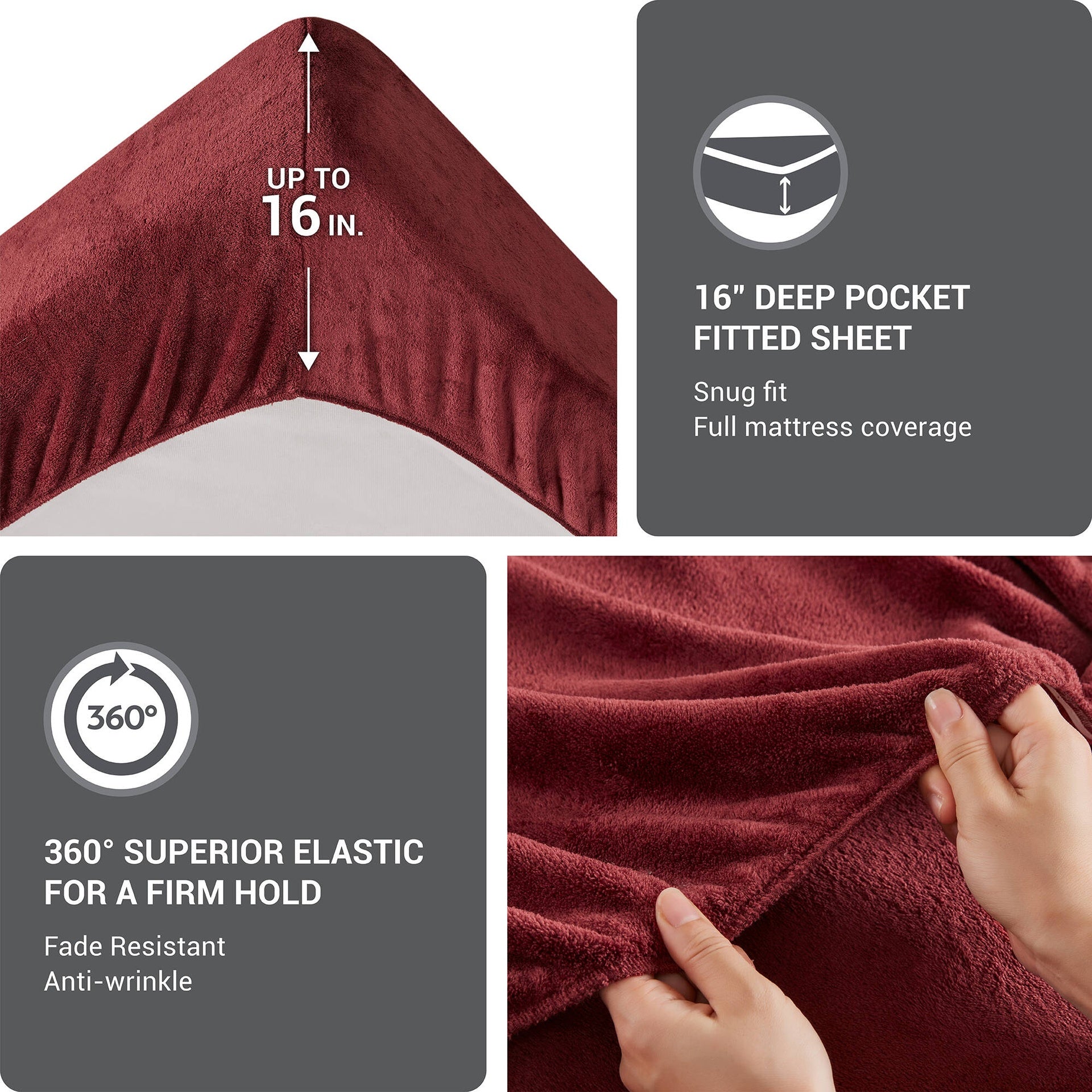 4 PCS King Micro Plush Sheet Set Burgundy