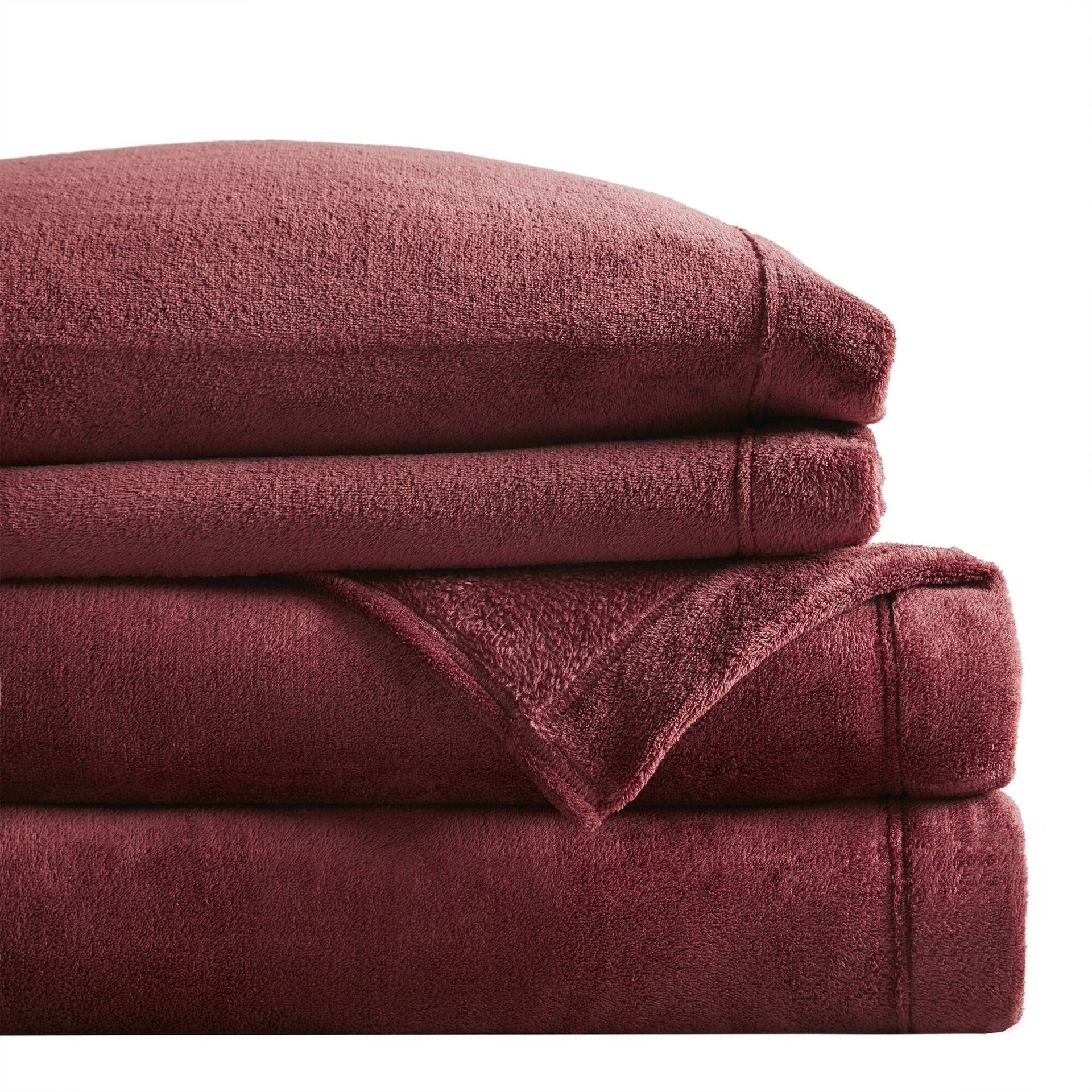 4 PCS King Micro Plush Sheet Set Burgundy