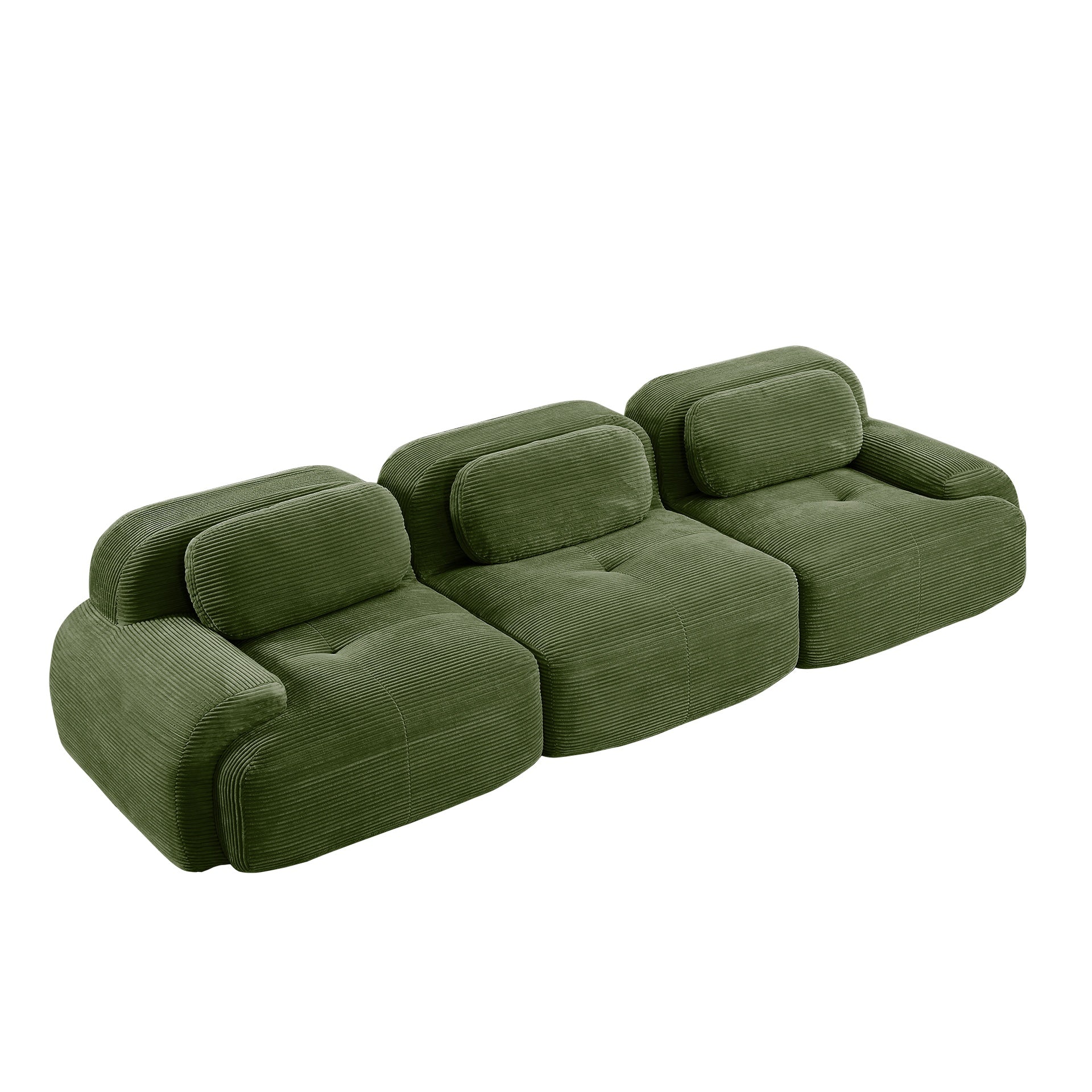 3-seat sofa premiumCorduroy Fabric fabric modular multi-combination anti-slip design no assembly curved armrests ergonomic support high-resilience sponge for living rooms bedrooms,Olive green