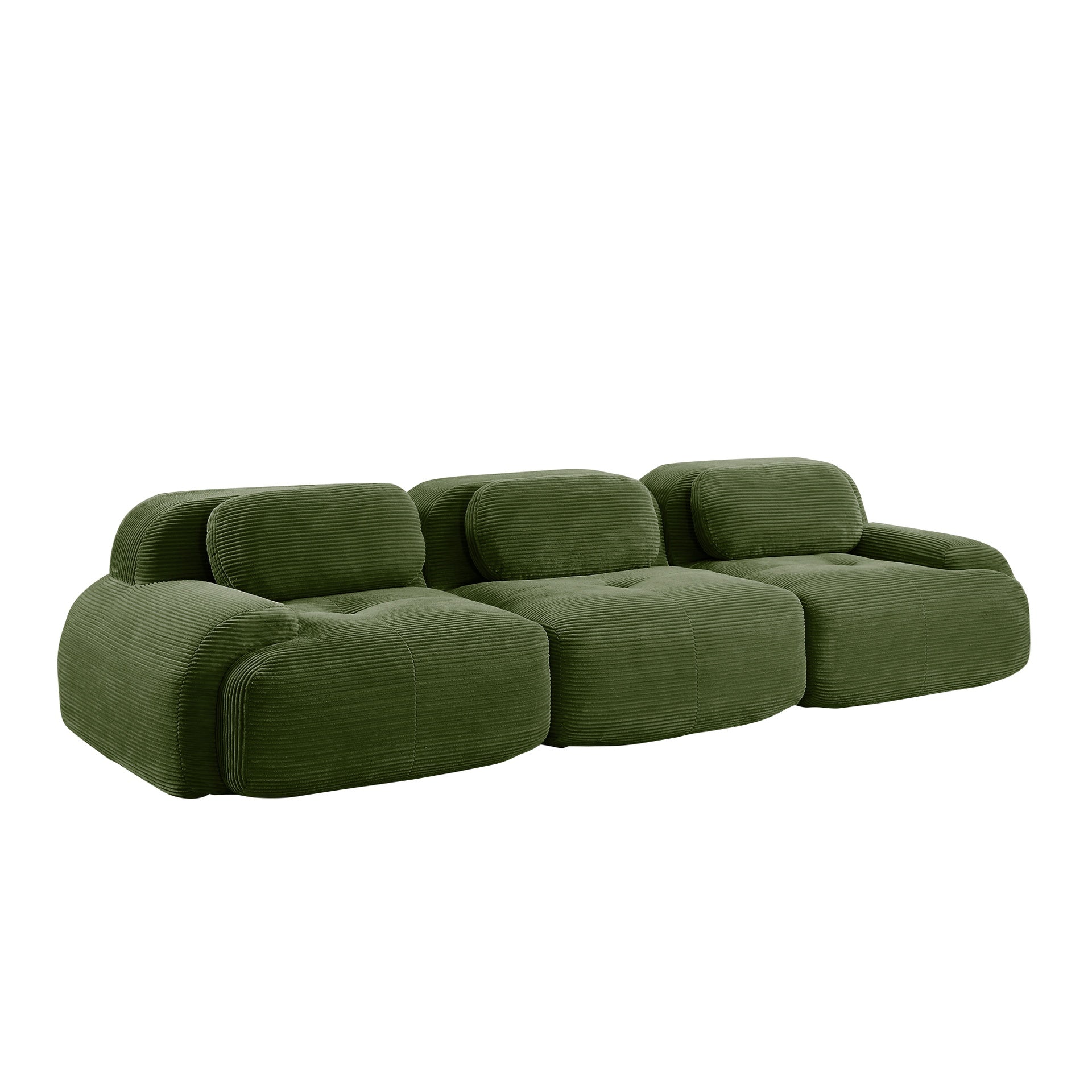 3-seat sofa premiumCorduroy Fabric fabric modular multi-combination anti-slip design no assembly curved armrests ergonomic support high-resilience sponge for living rooms bedrooms,Olive green