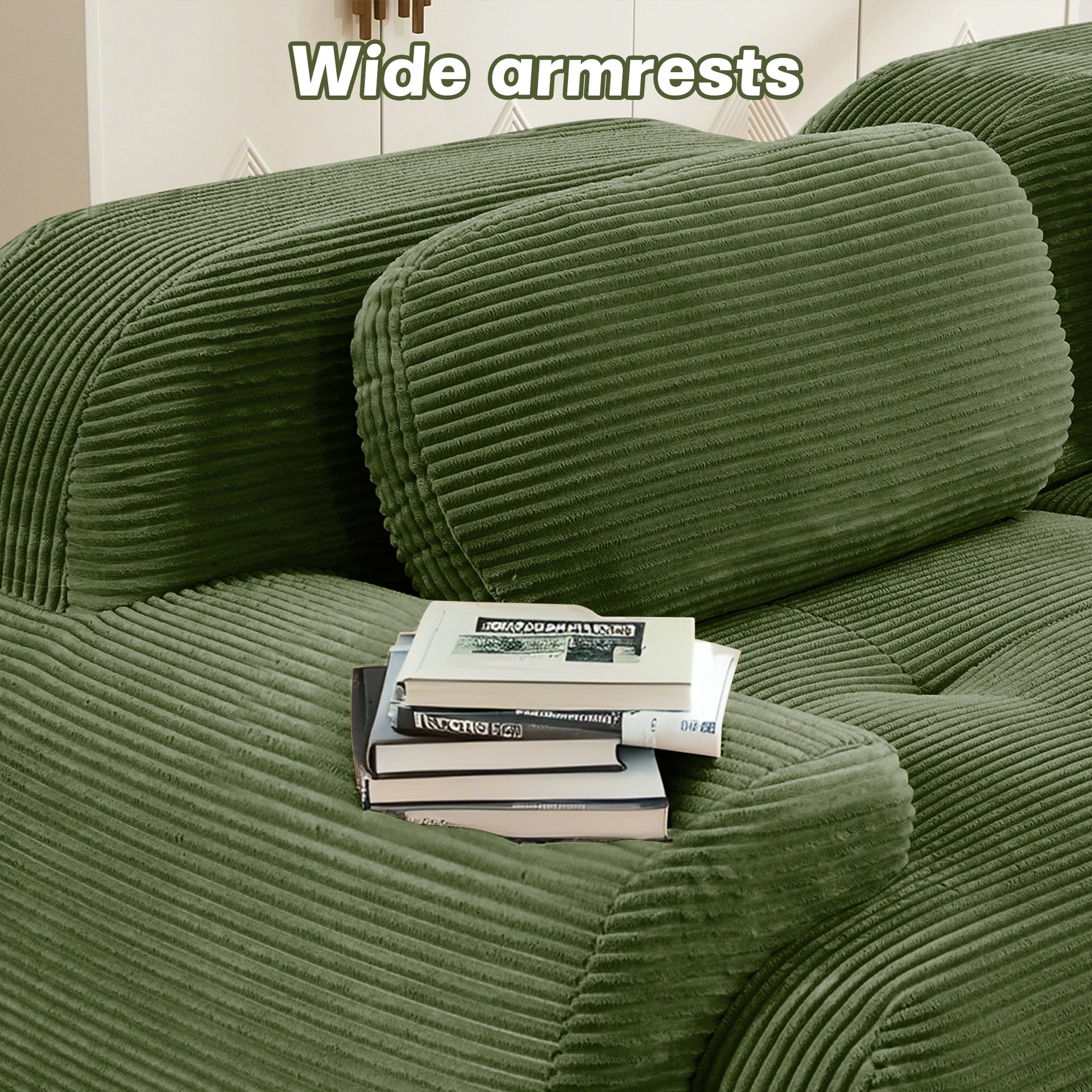 3-seat sofa premiumCorduroy Fabric fabric modular multi-combination anti-slip design no assembly curved armrests ergonomic support high-resilience sponge for living rooms bedrooms,Olive green