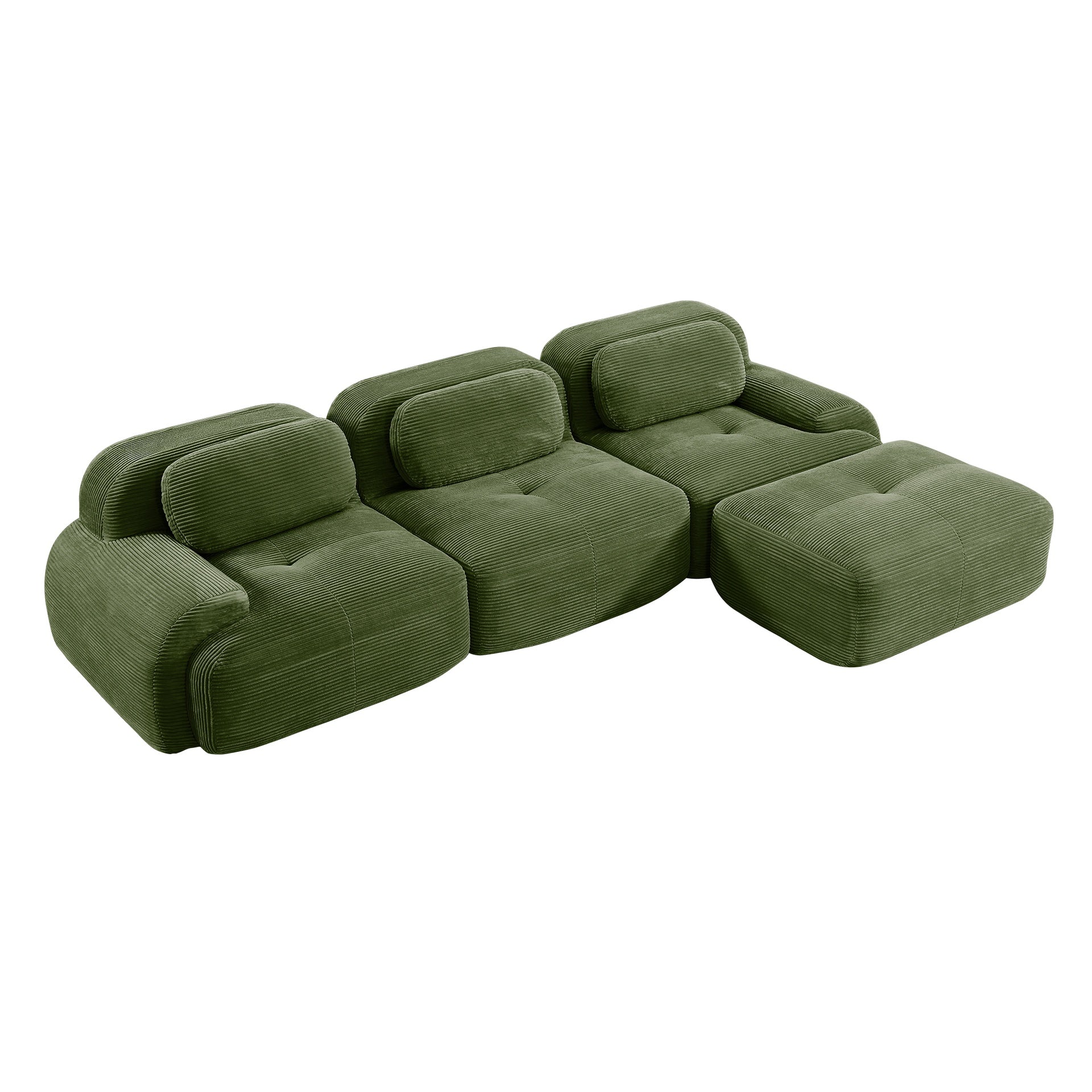 L-shaped modular sofa no assembly ergonomic design pet-friendly luxuryCorduroy Fabric fabric extra-wide curved armrests 32D high-resilience sponge for living rooms bedroom ,Olive green