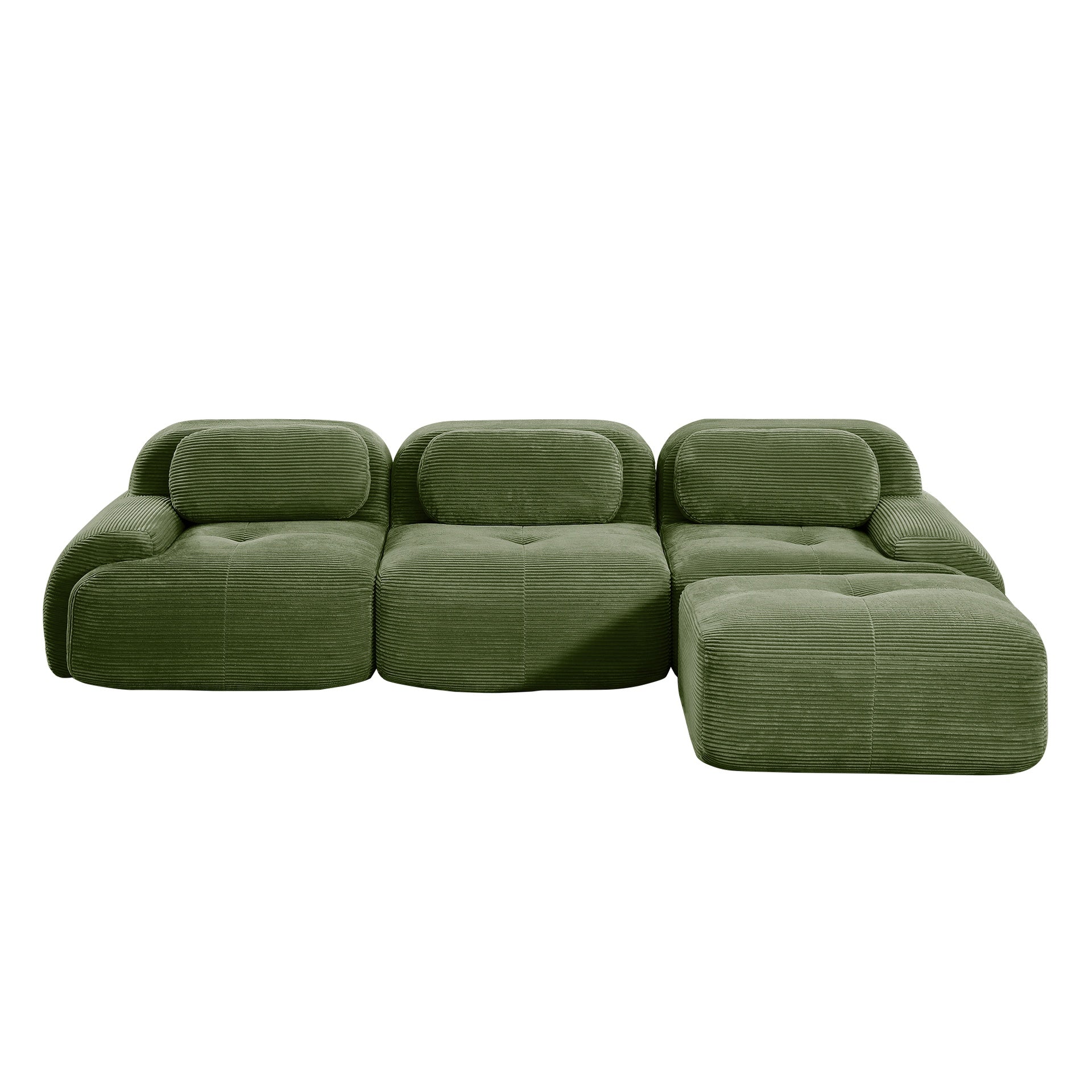 L-shaped modular sofa no assembly ergonomic design pet-friendly luxuryCorduroy Fabric fabric extra-wide curved armrests 32D high-resilience sponge for living rooms bedroom ,Olive green