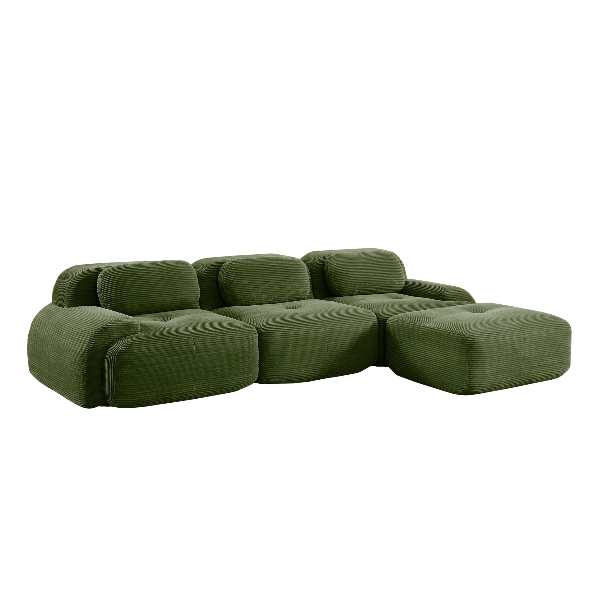 L-shaped modular sofa no assembly ergonomic design pet-friendly luxuryCorduroy Fabric fabric extra-wide curved armrests 32D high-resilience sponge for living rooms bedroom ,Olive green