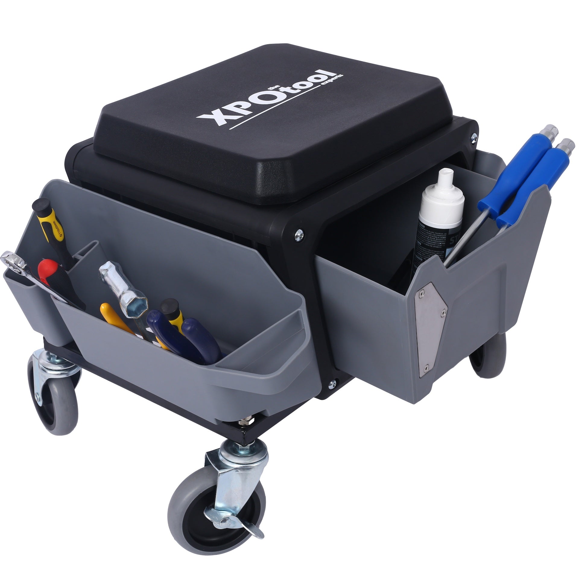 Heavy Duty Mechanic Stool with 330lbs Load Capability, Garage Stool with Wheels, Rolling Creeper with Soft Rubber Cushion Seating for Auto Repair and DIY Home Car Beauty, Gray