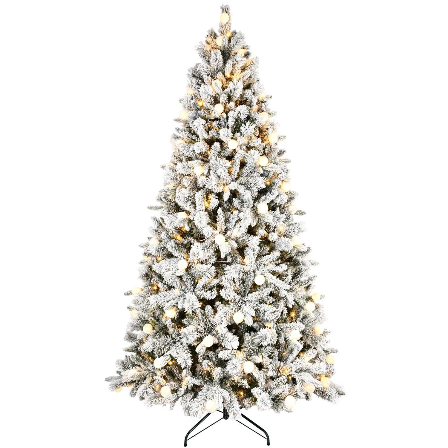 7.5ft Flocked Christmas Tree with 400L Colorful LED Lights  with G45 ball, Realistic PE+PVC+Hard Needle Hinged Tree with Memory Wire, 10 Lighting Modes, Foot Switch & Stable Metal Stand