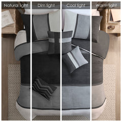 7 Piece Faux Suede Comforter Set Black Cal King